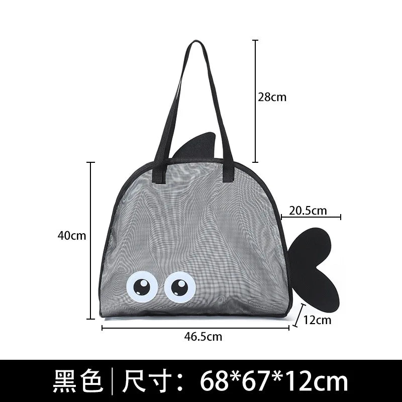 Kids Mesh Beach Bags Colorful Cartoon Shark Animal Sand Free Quick Dry Shell Toy Storage Organizer Totes for Toddlers Vacations