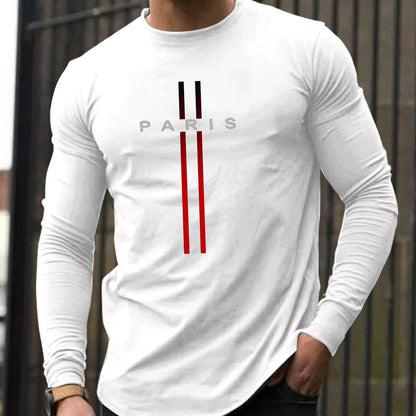100% pure cotton men's long sleeved rounded neck T-shirt
