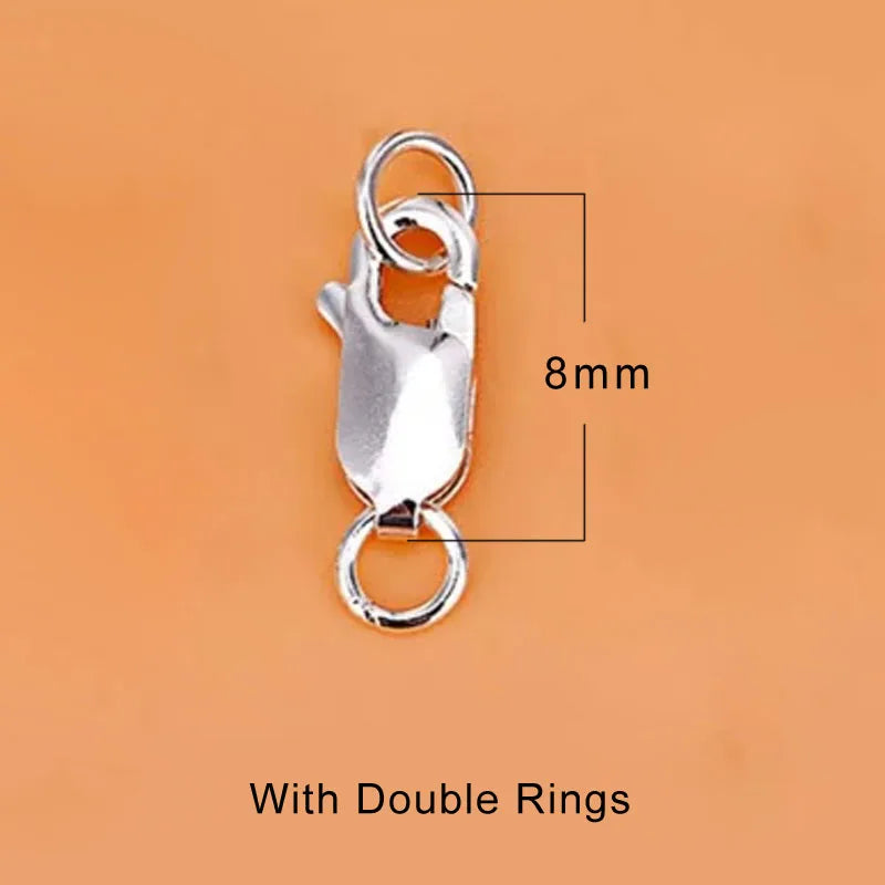 Genuine Real Pure Solid 925 Sterling Silver Lobster Clasp Hook Claw Buckle With Double Sealed Ring Connector Jewelry Findings