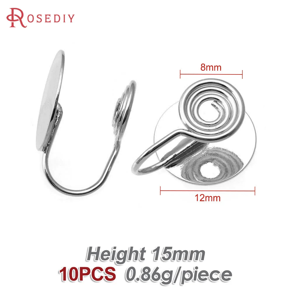 10PCS 4MM~14MM 18K Gold Color Brass with Trays Bezels Settings Earrings Clips High Quality Diy Women's Earrings Jewelry Making