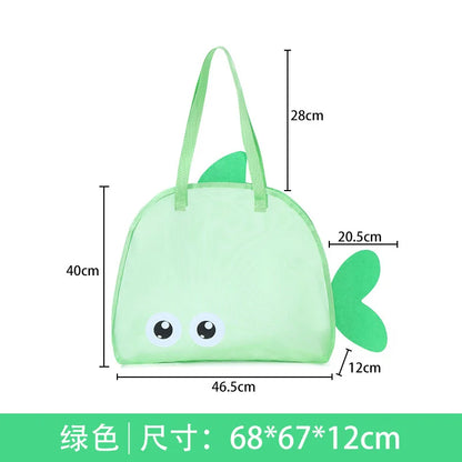 Kids Mesh Beach Bags Colorful Cartoon Shark Animal Sand Free Quick Dry Shell Toy Storage Organizer Totes for Toddlers Vacations