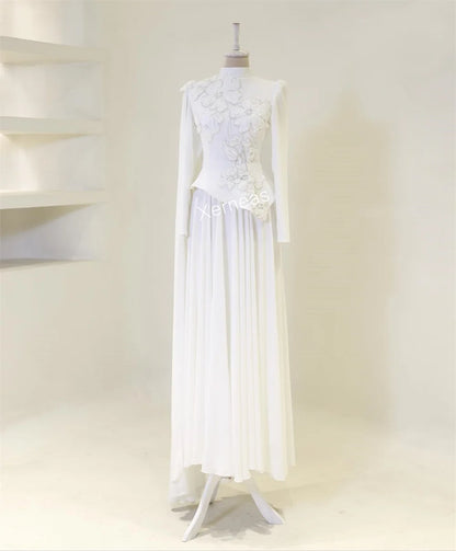 Customized  Applique Pattern Pleat High Collar A-line Long Dresses Bespoke Occasion Prom Luxury Evening Gown Gorgeous Formal