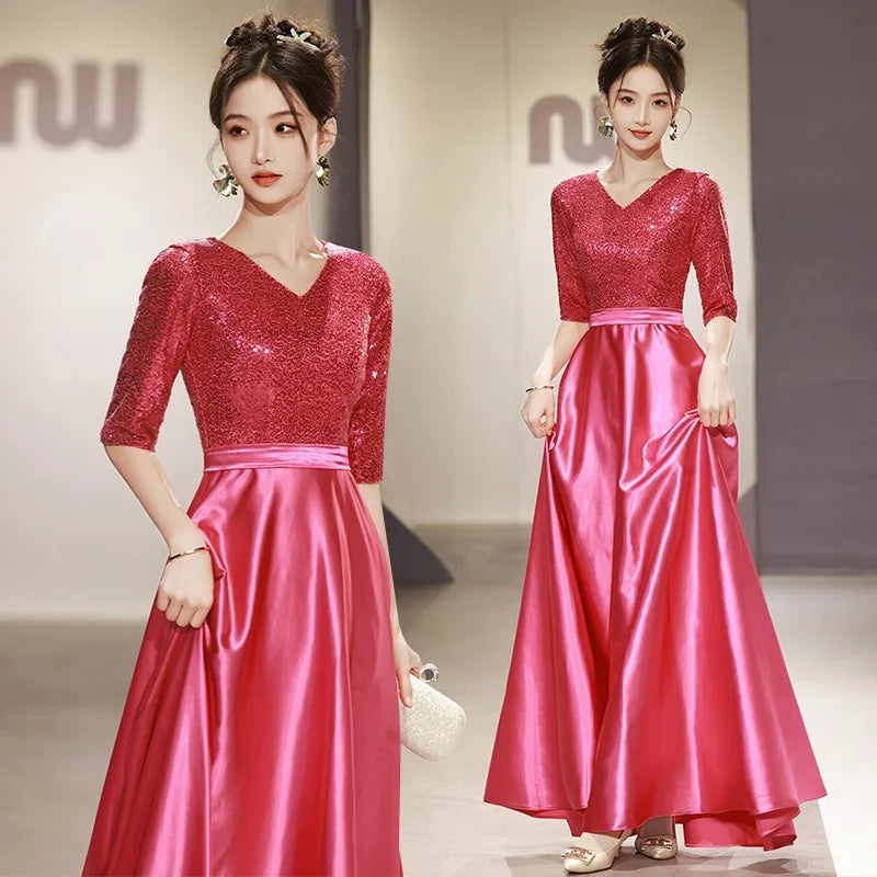 Black Wedding Dresses for Bride Elegant Sexy V Neck Sparkling Glitter Long Formal Prom Evening Guest Party Women Dress Summer