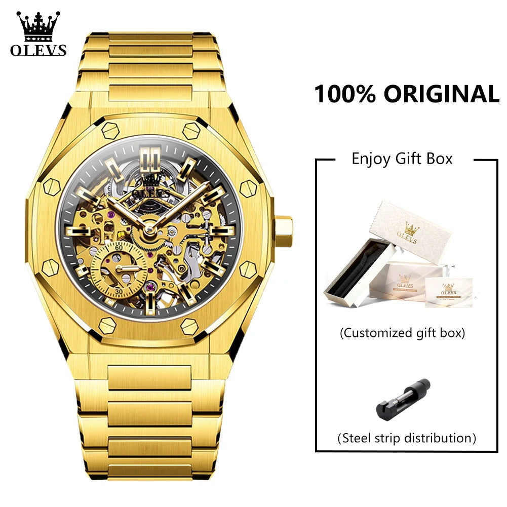 OLEVS 6669 Fully Hollow Men's Watch Octagonal Bezel Luxury Automatic Mechanical Watch Men's 30M Waterproof Man Wristwatches