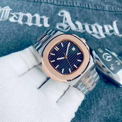 Customized Logo/Name Premium Luxury Men Automatic Mechanical Watches Special Bezel Shape Luminous Dial Stainless Steel Strap