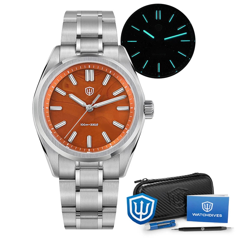 Watchdives WD0003B ‌Quartz Watches ‌VH31 Movement Aventurine Dial Watch 100m Waterproof Sapphire Crystal 36mm Vintage Watch
