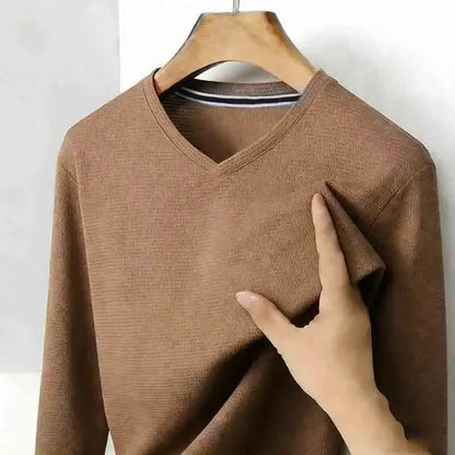 All-season Men's Light Gray V-neck Long Sleeve Knitwear Comfortable Casual Pullover for All Occasions