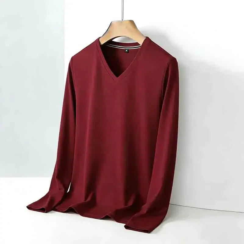 All-season Men's Light Gray V-neck Long Sleeve Knitwear Comfortable Casual Pullover for All Occasions