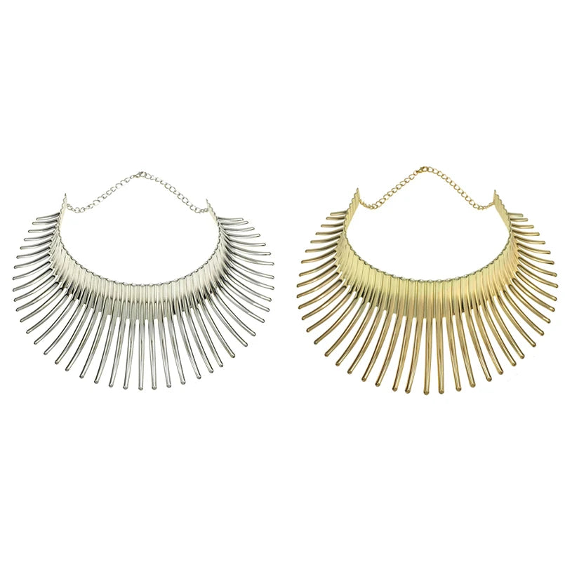 ABQR Women's Big African Necklace Indian Style Bending Alloy Big Thorn Statement Collar Choker Gold