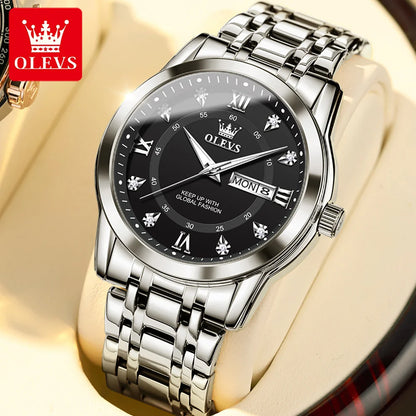 OLEVS Brand Fashion men's watches stainless steel waterproof Quartz wristwatch luminous Original watch for man Dual Calendar