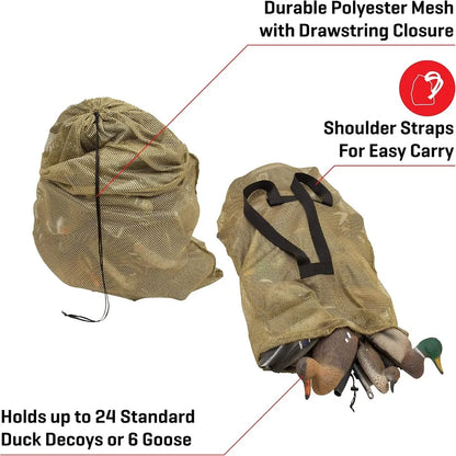 Mesh Decoy Bag, Fits 24 Standard Duck Decoys, 52"L x 30"W, Olive