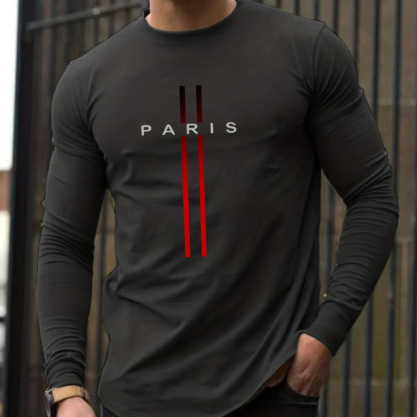 100% pure cotton men's long sleeved rounded neck T-shirt