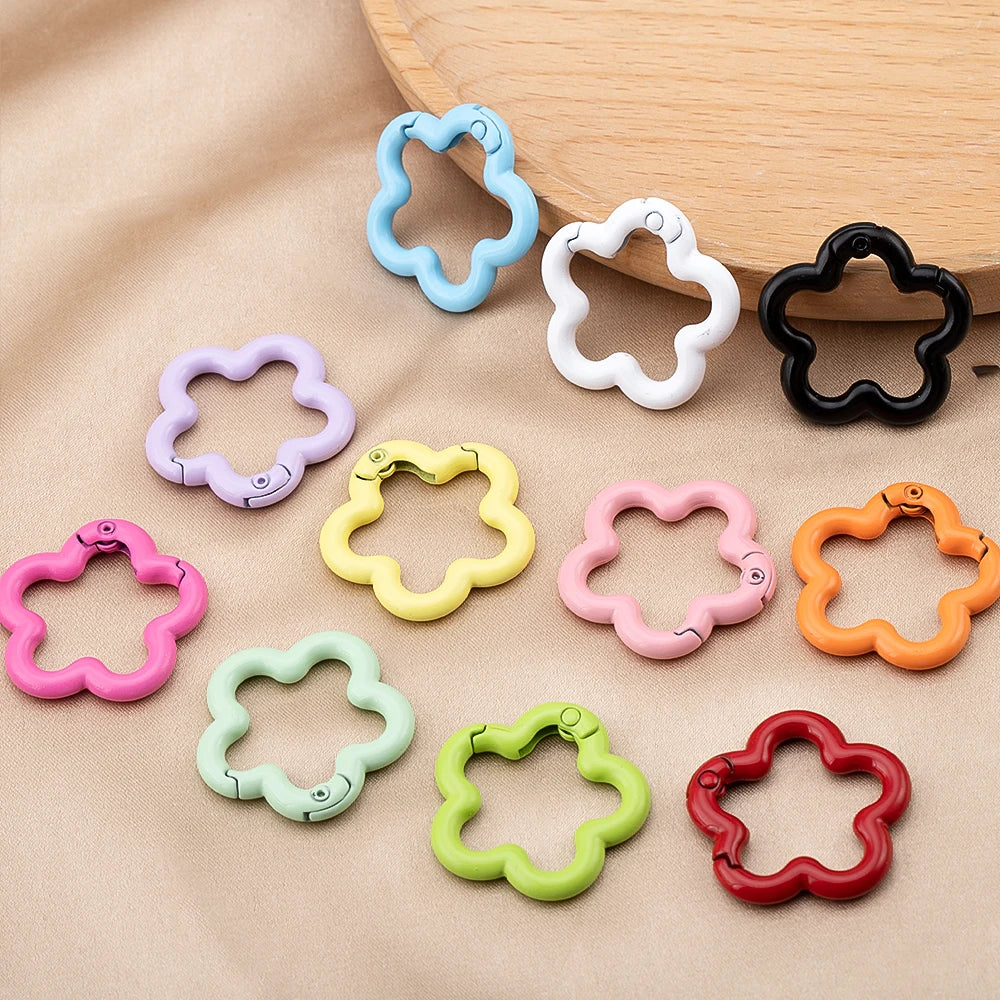 5/10pcs Colorful Flower-shaped Alloy Carabiner Rings Keychain Clip Spring Hook Hanging Buckle For DIY Jewelry Making Accessories