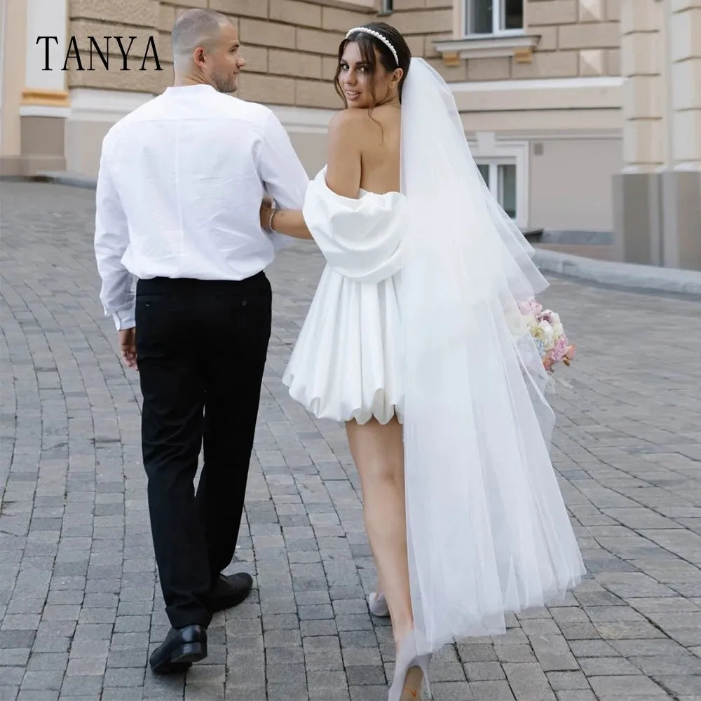 Sweetheart Neckline Short Wedding Dresses Off The Shoulder A Line Knee Length Simple Bridal Gown Home Coming Dress TSWD343