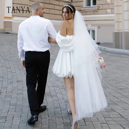 Sweetheart Neckline Short Wedding Dresses Off The Shoulder A Line Knee Length Simple Bridal Gown Home Coming Dress TSWD343