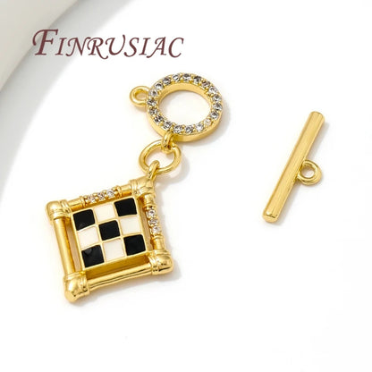 18K Gold Plated Toggle Clasps OT Clasp Accessories For Bracelets Brass with Zircon Connectors For Jewelry Making DIY Findings