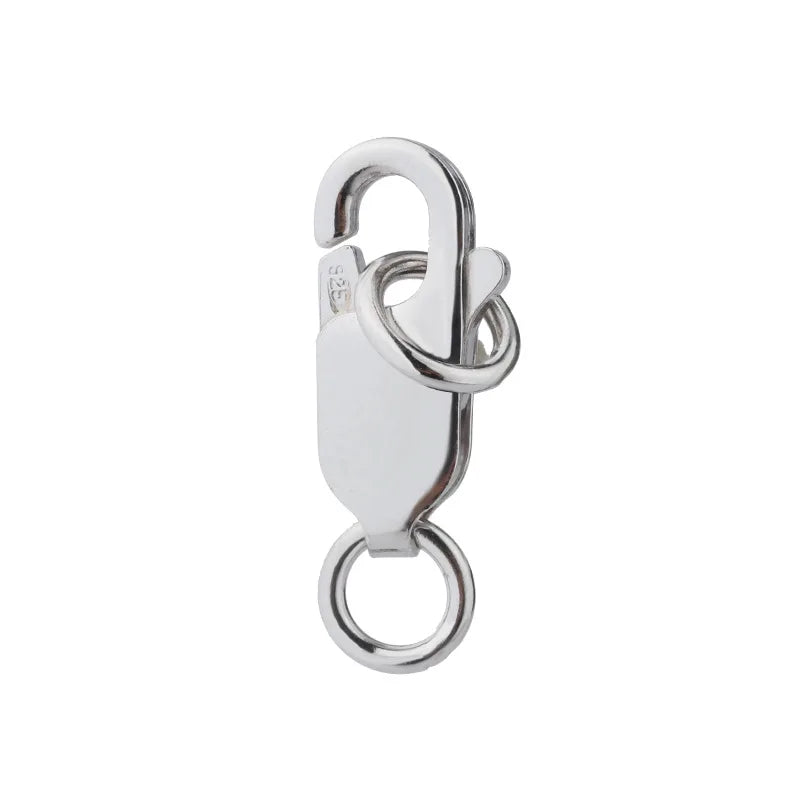 Genuine Real Pure Solid 925 Sterling Silver Lobster Clasp Hook Claw Buckle With Double Sealed Ring Connector Jewelry Findings