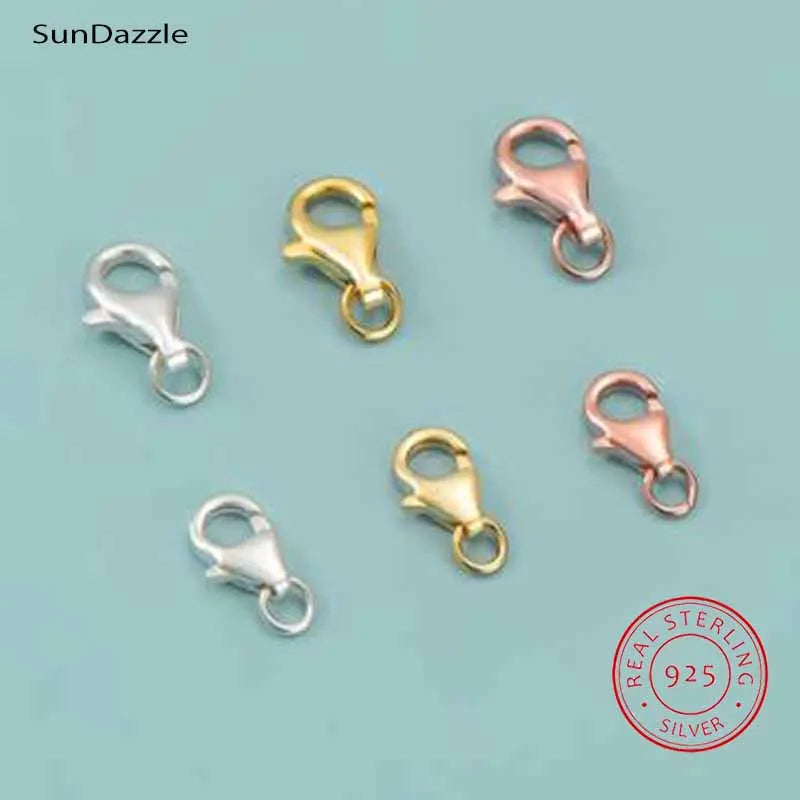 2pcs Genuine Real Pure Solid 925 Sterling Silver Lobster Buckle Clasps Claw Gold Buckles Connector Jewelry Making Findings