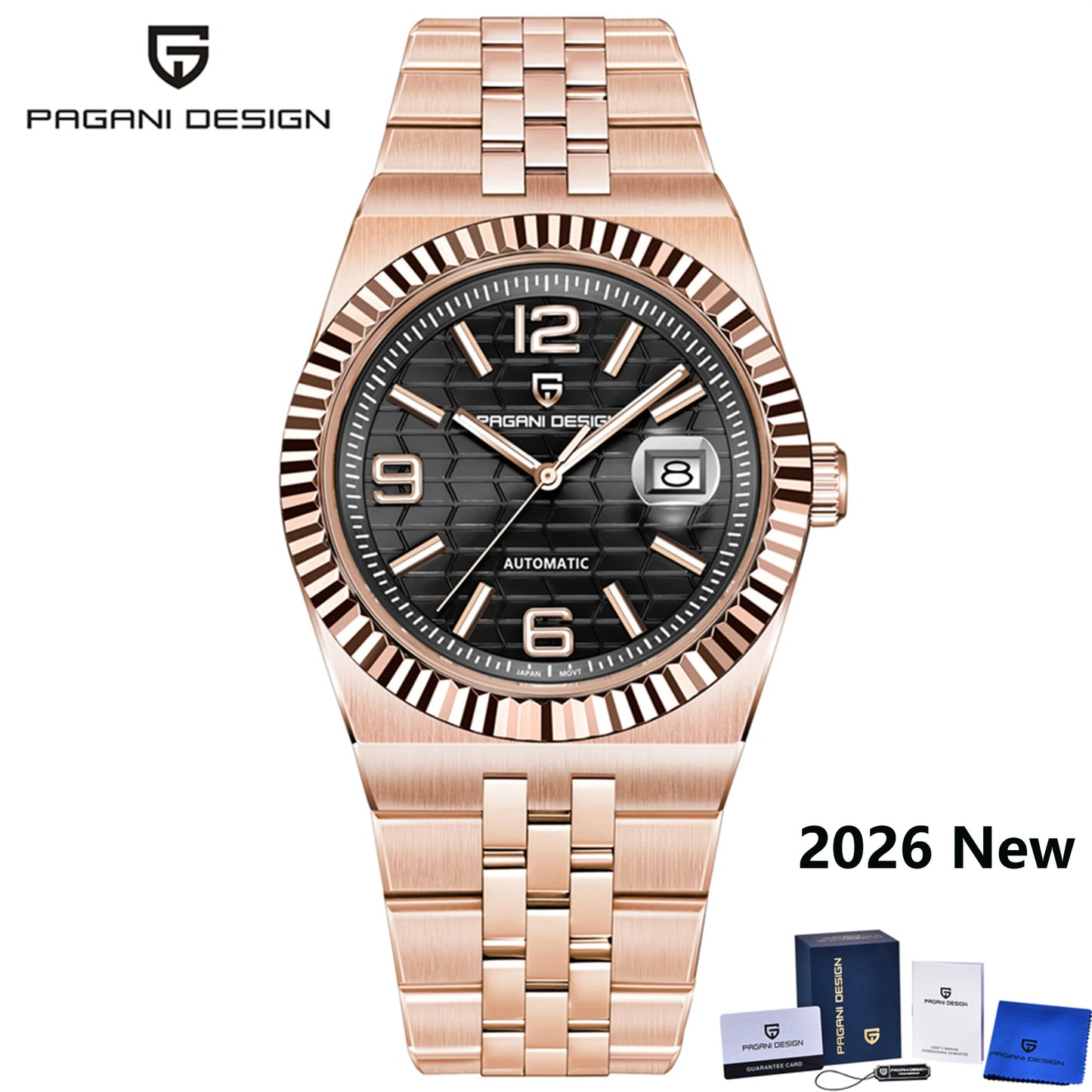 PAGANI DESIGN 2026 New Men's Watches Rose Gold Luxury Automatic Watch For Men MIYOTA 8215 Mechanical Wristwatch Sapphire crystal