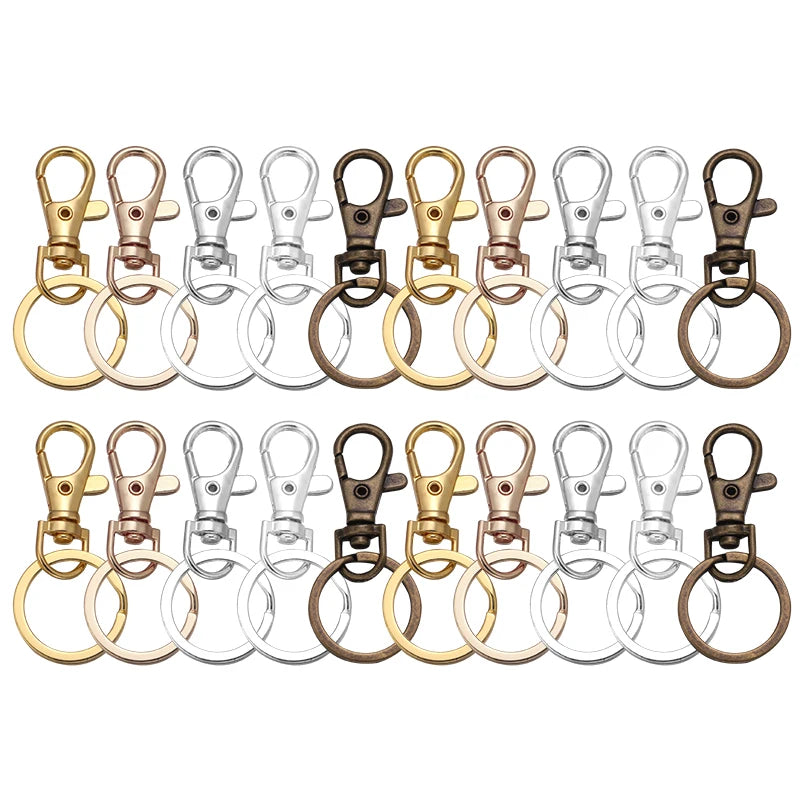 10Sets Alloy Swivel Lobster Clasp Hooks With Split Key Ring Snap Hooks For DIY Keychain Bag Hang Doll Jewelry Making Accessories