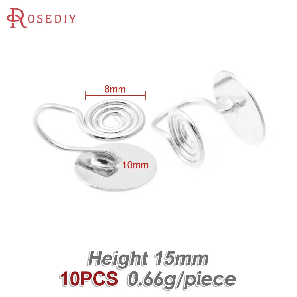 10PCS 4MM~14MM 18K Gold Color Brass with Trays Bezels Settings Earrings Clips High Quality Diy Women's Earrings Jewelry Making