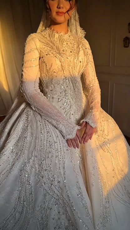Luxury Beaded Lace Mermaid Wedding Dresses Sparkly Crystal Chapel Train Detachable Bridal Gown Vestidos De Novia Customized