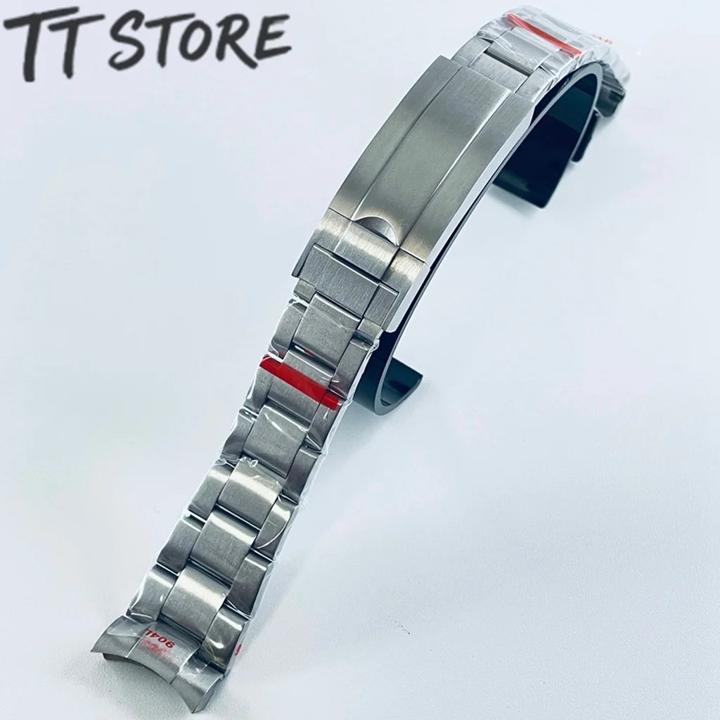 20mm Width 904L Solid Stainless Steel Watch Band Brushed Polished Oyster Bracelet Folding Buckle Glide Lock Clasp