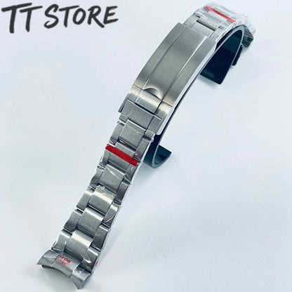 20mm Width 904L Solid Stainless Steel Watch Band Brushed Polished Oyster Bracelet Folding Buckle Glide Lock Clasp