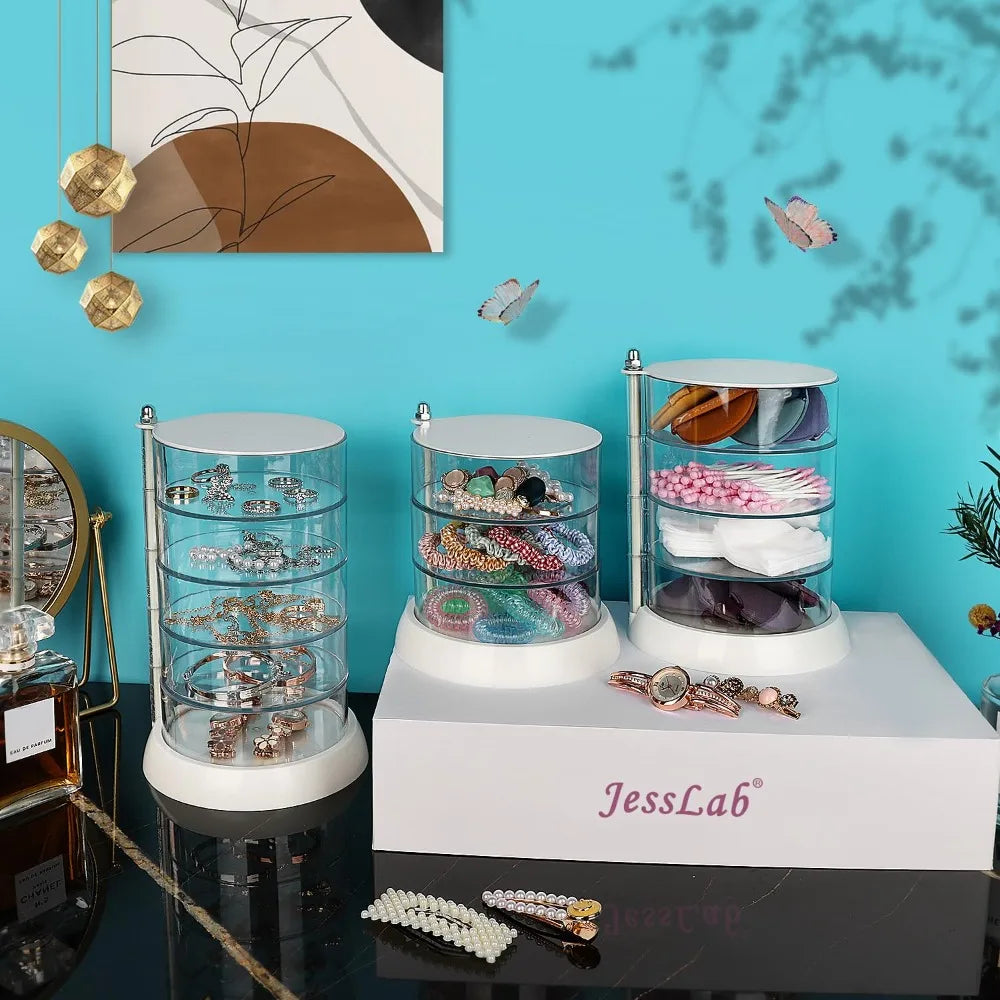 360 Rotating Clear Hair Accessory Organizer Compact Plastic Storage Box Multi Layer Desktop Display Case for Girls Jewelry