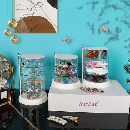 360 Rotating Clear Hair Accessory Organizer Compact Plastic Storage Box Multi Layer Desktop Display Case for Girls Jewelry