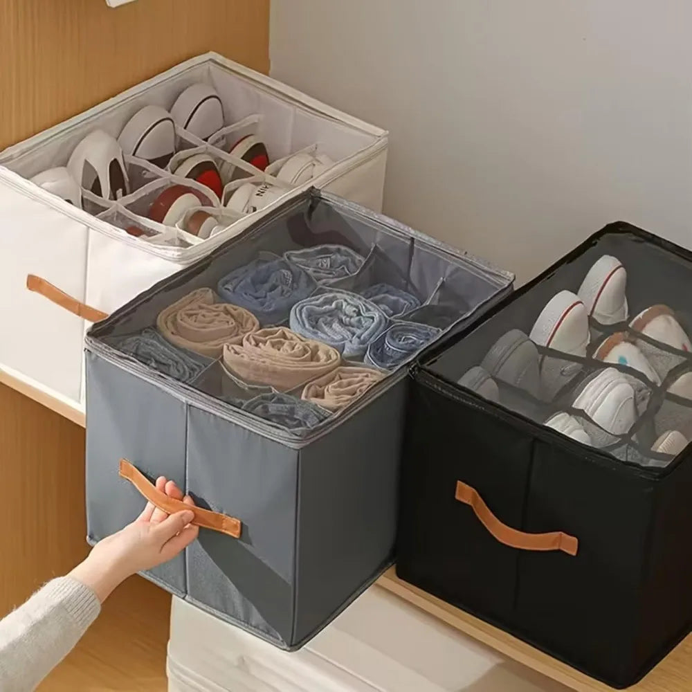 Shoe Storage Box Organizer 600D Oxford Cloth Foldable Clear Cover Zipper Under Bed Closet Wardrobe Dustproof Compartment Holders