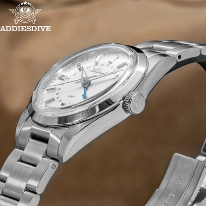 ADDIESDIVE Luxury Men's Analog Watch GMT Bubble Mirror Glass 36mm Quartz Watch Super Luminous 100m Business Steel Watch Men Gift