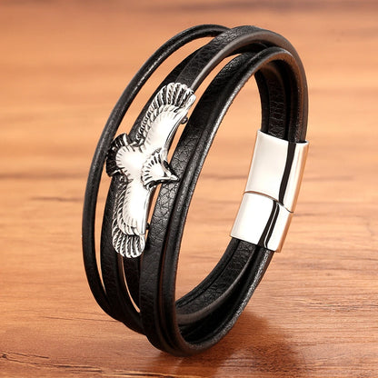 XQNI Luxury Vintage Multilayer Leather Men Bracelet Bead Bracelet Stainless Steel Charm Jewelry Male Wrist Bangle Birthday Gift