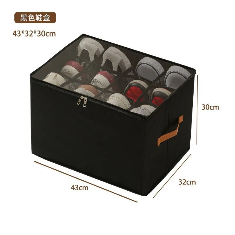 Shoe Storage Box Organizer 600D Oxford Cloth Foldable Clear Cover Zipper Under Bed Closet Wardrobe Dustproof Compartment Holders