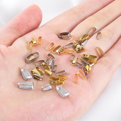 50pcs Stainless Steel Buckle Clasp Connectors for Pendants Charm Clip Pinch Bail Clasp Necklace DIY Jewelry Making Accessories