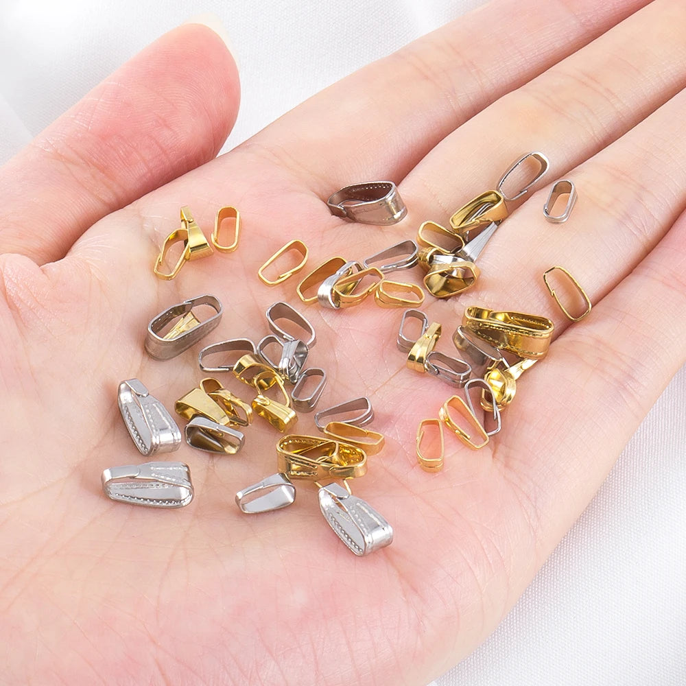 50pcs Stainless Steel Buckle Clasp Connectors for Pendants Charm Clip Pinch Bail Clasp Necklace DIY Jewelry Making Accessories