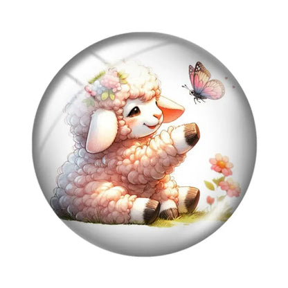Watercolor Cute Sheep 10pcs mix18mm/20mm/25mm Round photo glass cabochon demo flat back Making findings
