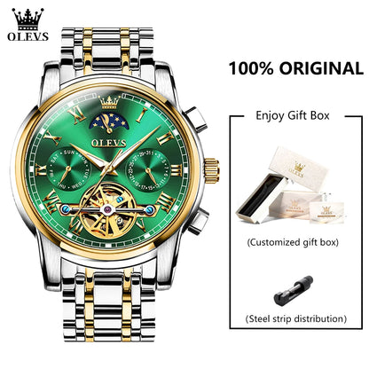 OLEVS 6617 Men's Classic Mechanical Watch Waterproof Business Stainless Steel Strap Watch  Sun And Moon 30M Waterproof Watch