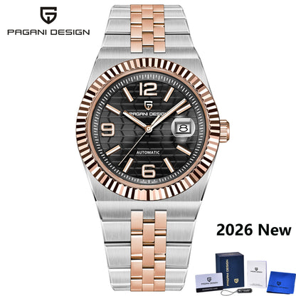 PAGANI DESIGN 2026 New Men's Watches Rose Gold Luxury Automatic Watch For Men MIYOTA 8215 Mechanical Wristwatch Sapphire crystal