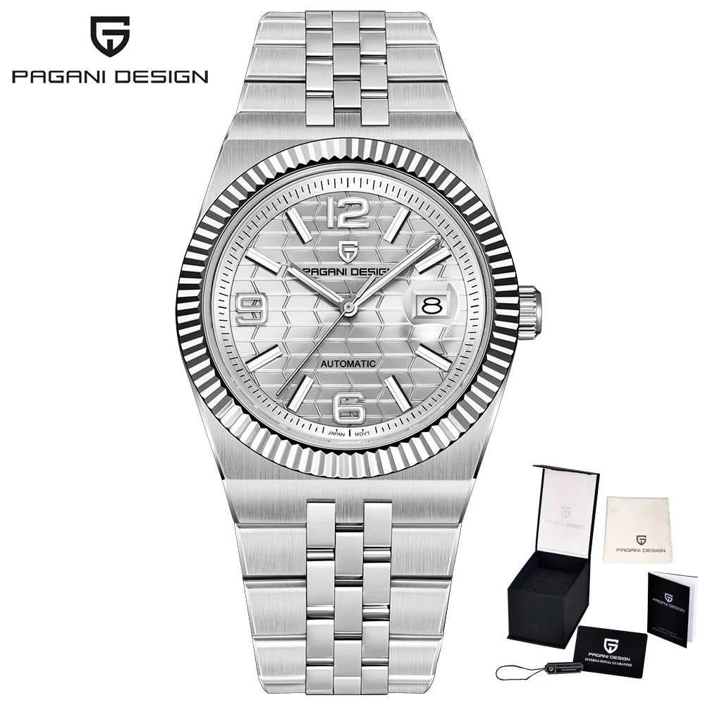PAGANI DESIGN Business Men's Mechanical Automatic Watch Stainless Steel Waterproof Honeycomb Dial Luminous Gift Men's Watch+Box