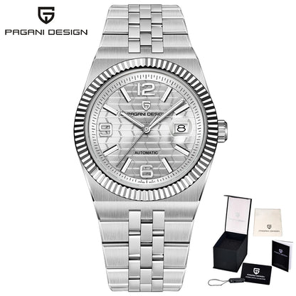 PAGANI DESIGN Business Men's Mechanical Automatic Watch Stainless Steel Waterproof Honeycomb Dial Luminous Gift Men's Watch+Box