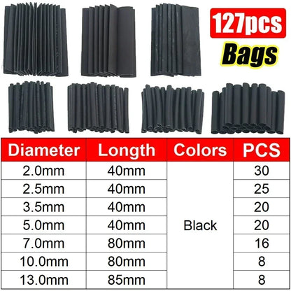 127/165/328/560/650/800pcs Heat Shrink Tubing kit 2:1 Shrinkable Wire Shrinking Wrap Wire Connect Cover Cable Repair Protection