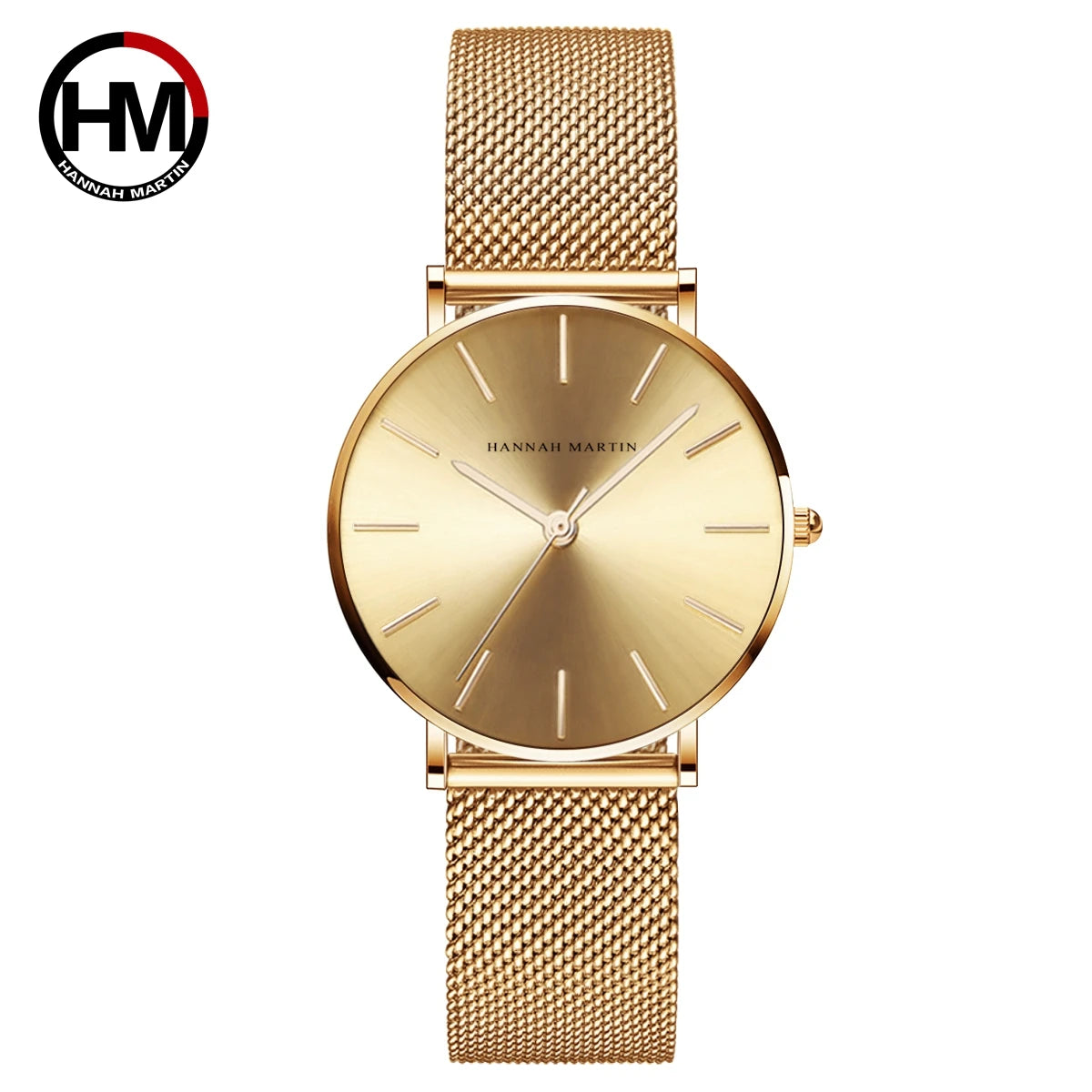 Women's Watch Hannah Martin Brand Stainless Steel Mesh Strap 36mm Silver Minimalist Dial Japanese Quartz Movement 6.9mm Slim Clock 3Bar Life Waterproof Local Fast Shipping Women Watch