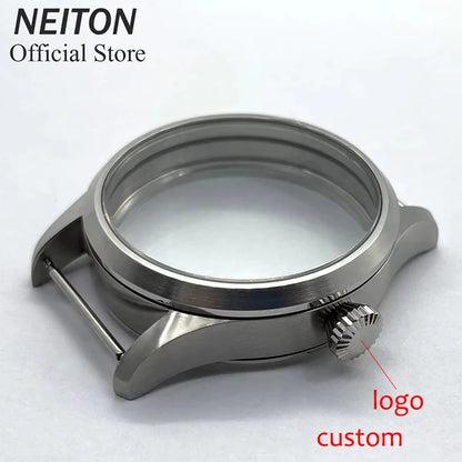 NEITON 42mm Manual Watch Case See-through Back Fit ETA 6497 6498 ST3600 3602 Bronzed/PVD Black