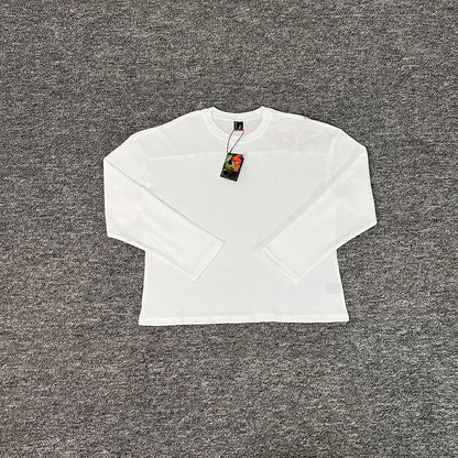 26ss DERSCHUTZE Long Sleeved White Waffle Patterned Cherry Blossom Embroidered T-shirt Loose Casual Top DERSCHUTZE Top Tee