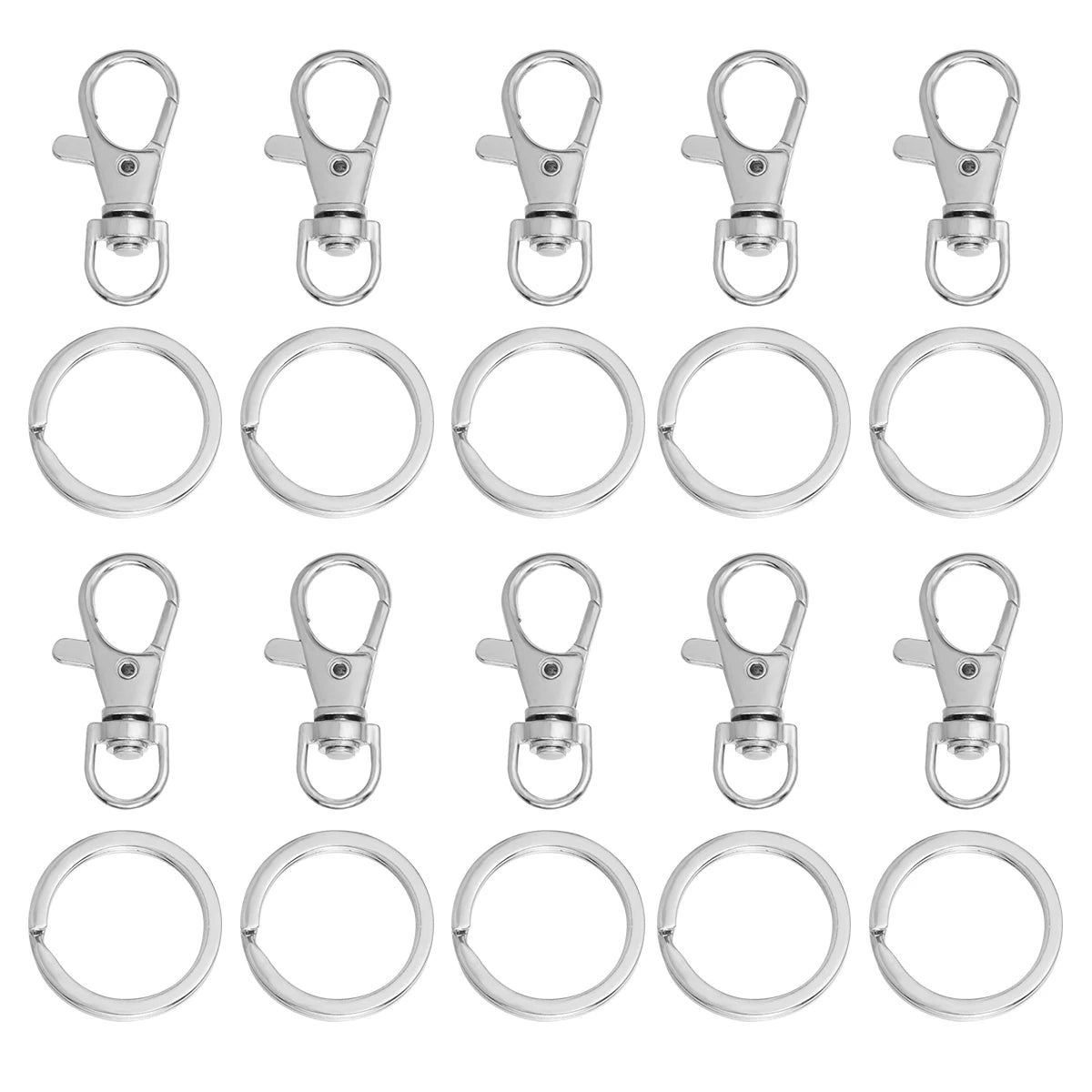 10Sets Alloy Swivel Lobster Clasp Hooks With Split Key Ring Snap Hooks For DIY Keychain Bag Hang Doll Jewelry Making Accessories