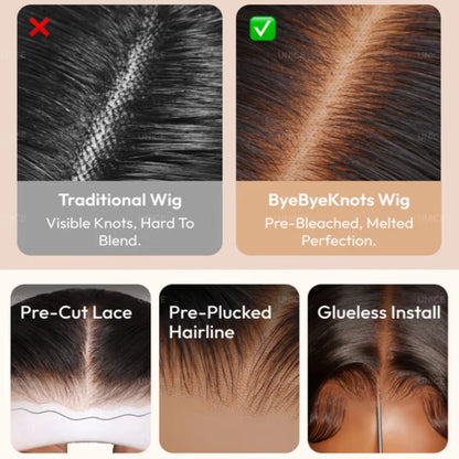 UNice Bye Bye Knots 7x5 Lace Water Wave Curly Wig With Drawstring Pre Cut Pre Bleached Glueless Wig Human Hair Ready To Wear