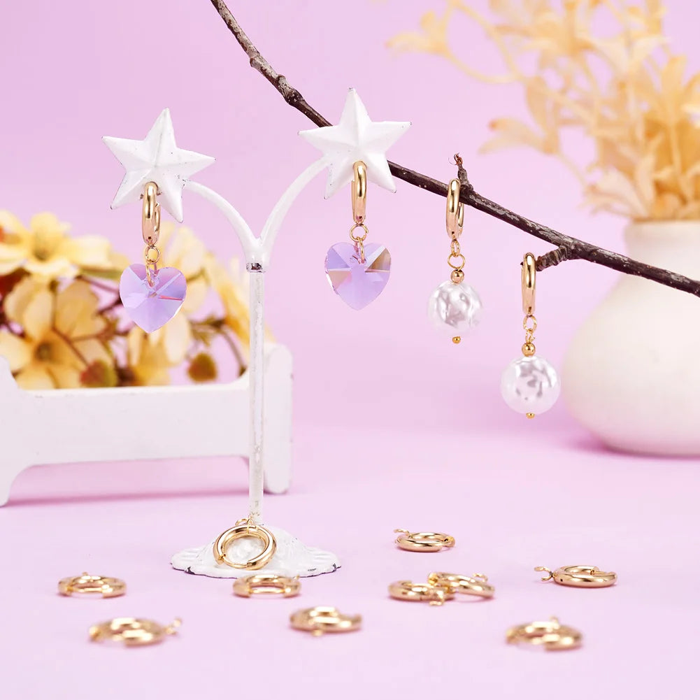 10pcs 201 Stainless Steel Huggie Earring Hooks Round Ear Post with Loop for Hoop Earrings DIY Jewelry Making Accessories