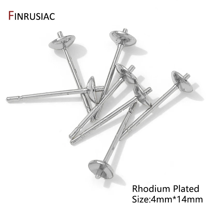 14K Gold Plated Brass Earring Stud Base Blank Post Ear Studs Tray Earplug For Pearl DIY Earring Making Accessories