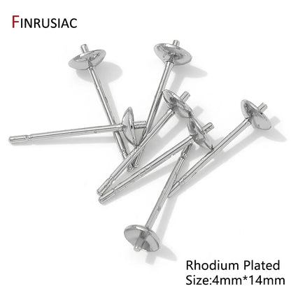 14K Gold Plated Brass Earring Stud Base Blank Post Ear Studs Tray Earplug For Pearl DIY Earring Making Accessories